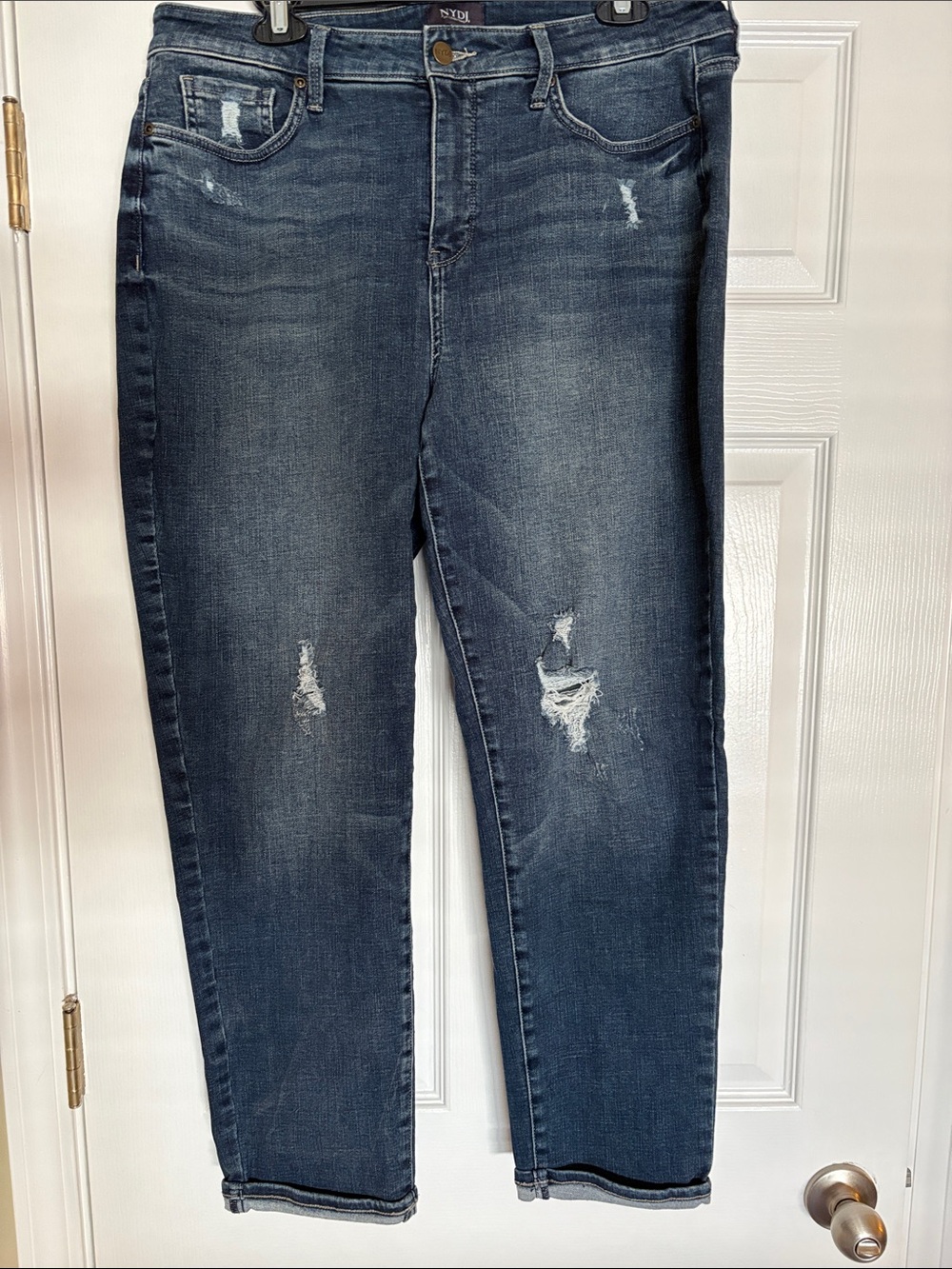 NYDJ High-Rise Distressed Women's Jeans in Medium Blue Wash